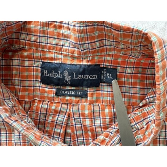 Ralph Lauren Classic Fit Button XL Plaid Orange/Blue/Green Navy Pony Long Sleeve - Picture 4 of 11